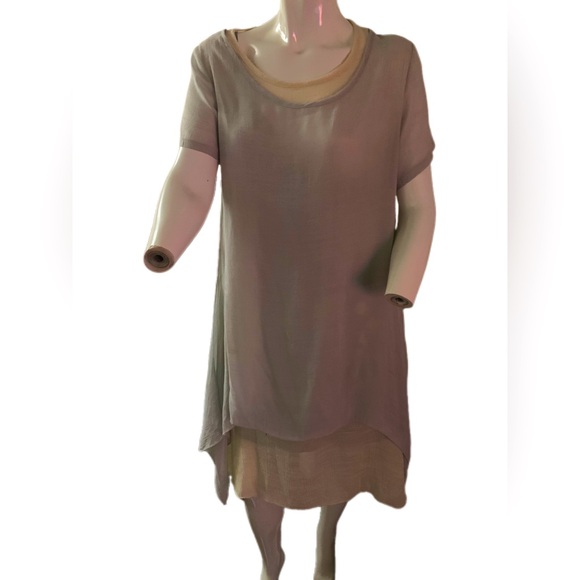 Womens V Neck Short Sleeve Midi Dress Asymmetric Layered Retro Loose Fit Soft . - Picture 2 of 11